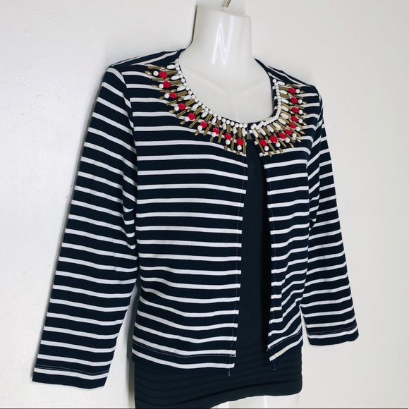 COPY - RUBY Rd. Striped embellished Cardigan sweater - Picture 4 of 8